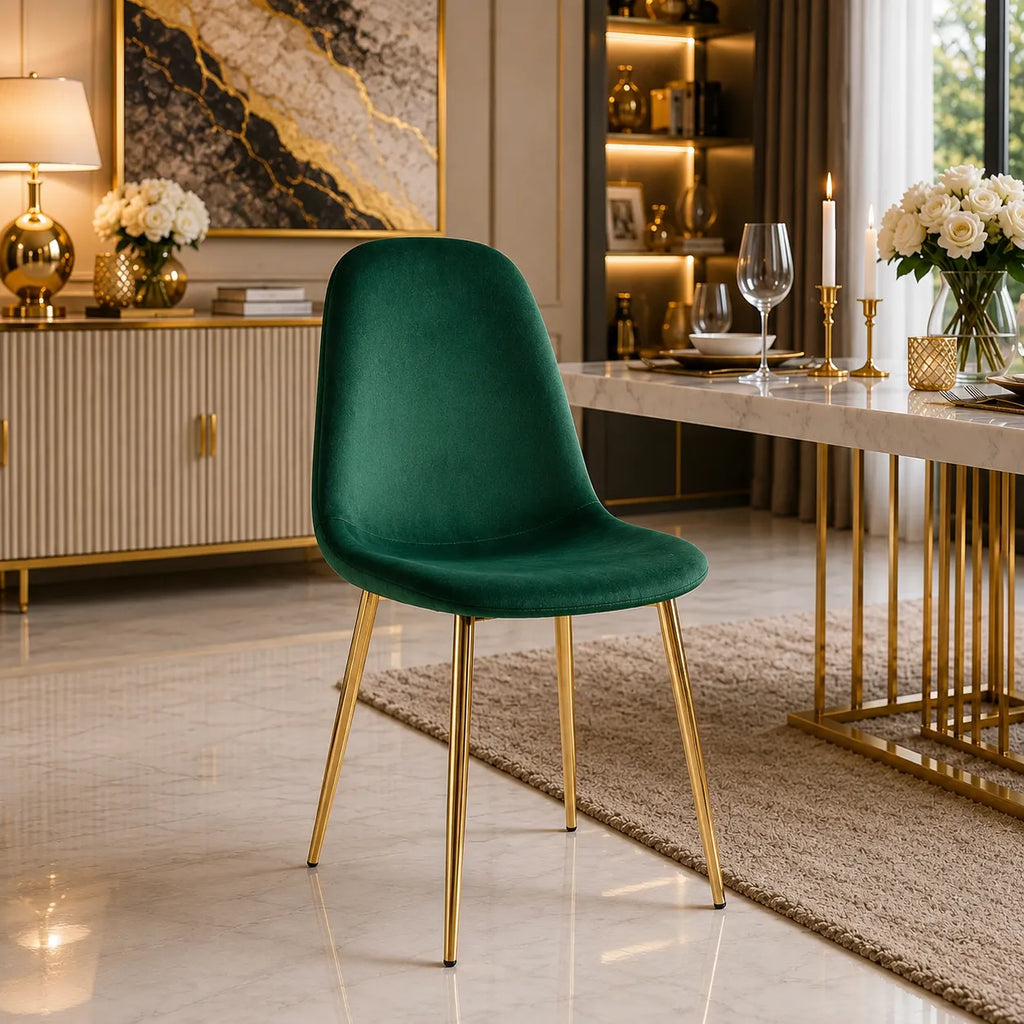 4 Chaises Scandinave Velours Pieds Dore