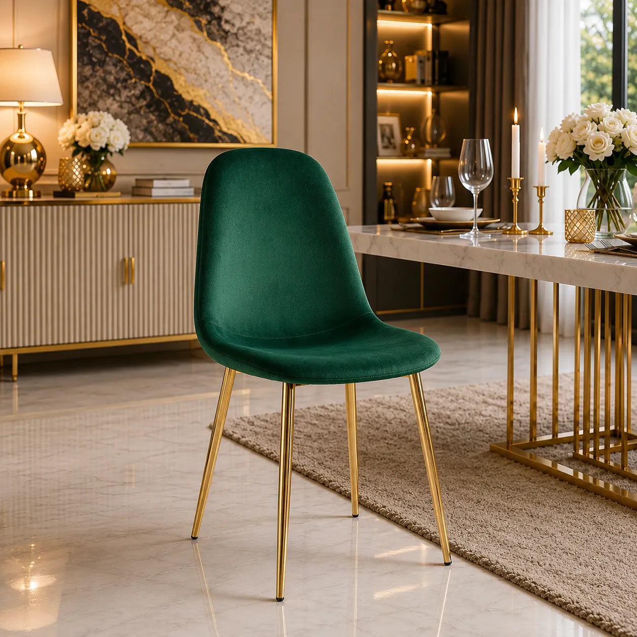 4 Chaises Scandinave Velours Pieds Dore