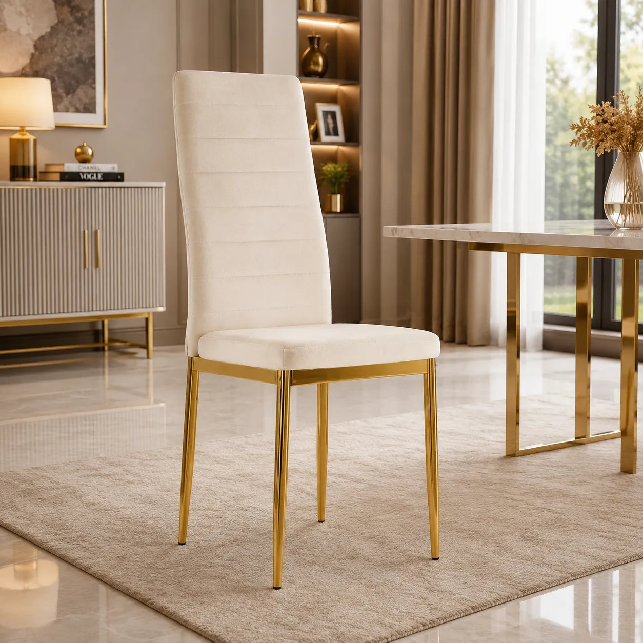 4 Chaises Tolia Velours Pieds Dore