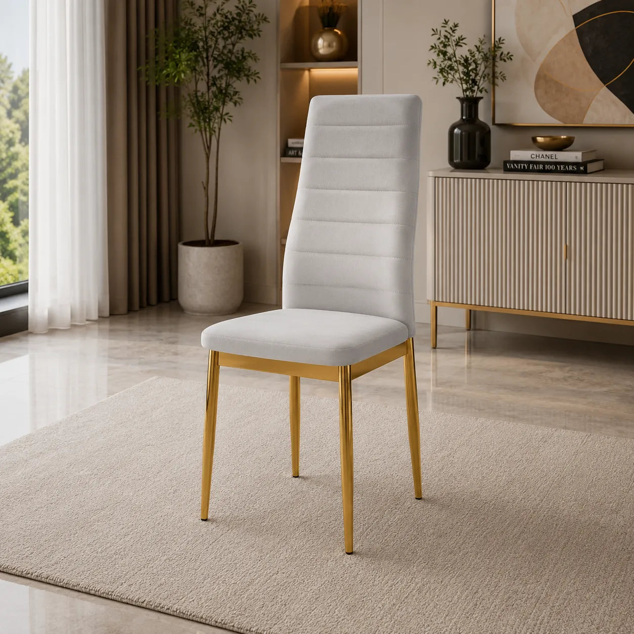 4 Chaises Tolia Velours Pieds Dore