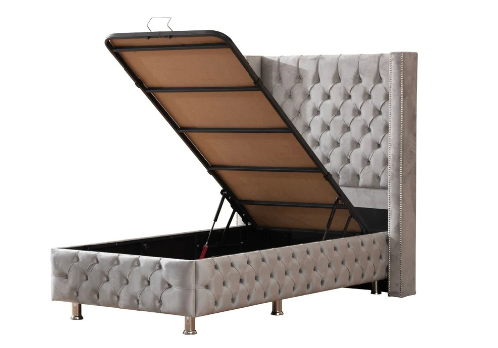 90x190 Lit Coffre Enfant CLOUTE - Velours capitonné