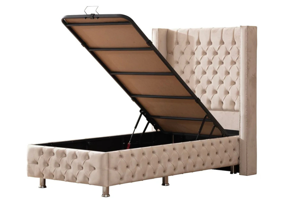 90x190 Lit Coffre Enfant CLOUTE - Velours capitonné