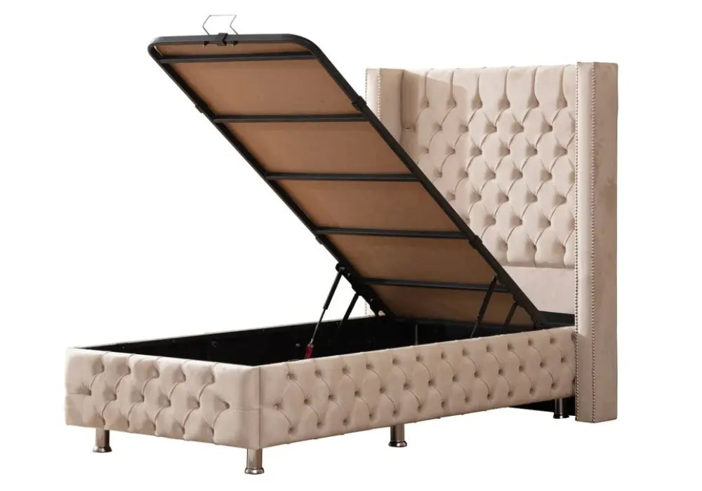 90x190 Lit Coffre Enfant CLOUTE - Velours capitonné Swedzo-Meuble