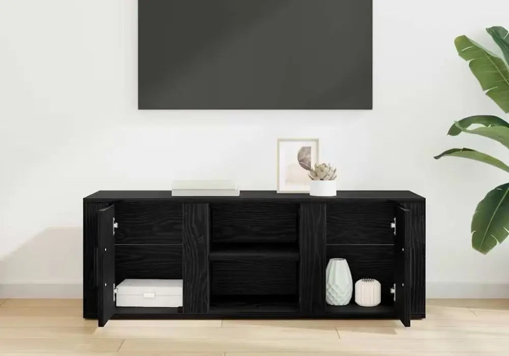 Meuble TV Moderne Noir avec Rangements et Étagères Swedzo-Meuble