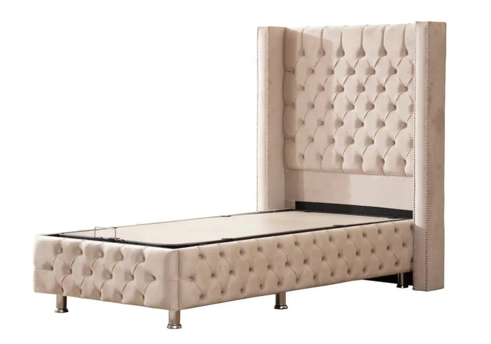 90x190 Lit Coffre Enfant CLOUTE - Velours capitonné Swedzo-Meuble