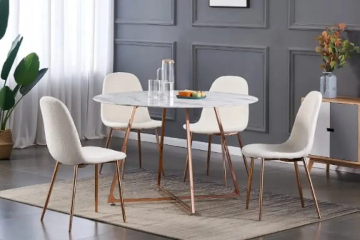 Table Repas Heloise Pieds Or Rose Swedzo-Meuble