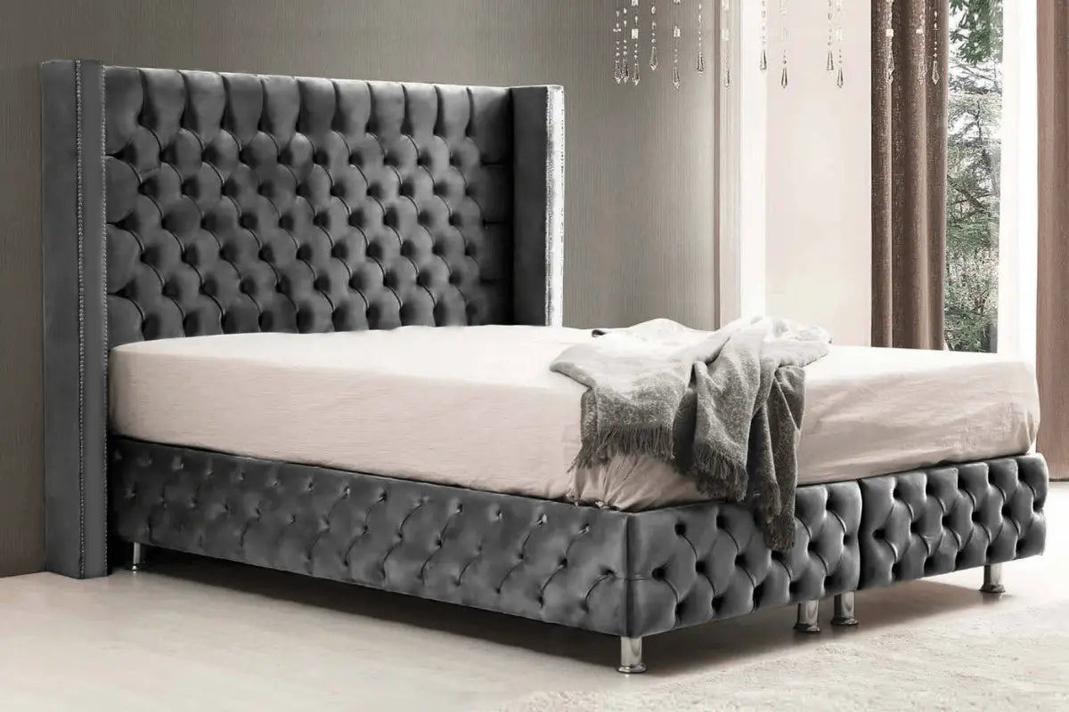 Lit coffre en tissu velours 160x200 cm Swedzo-Meuble