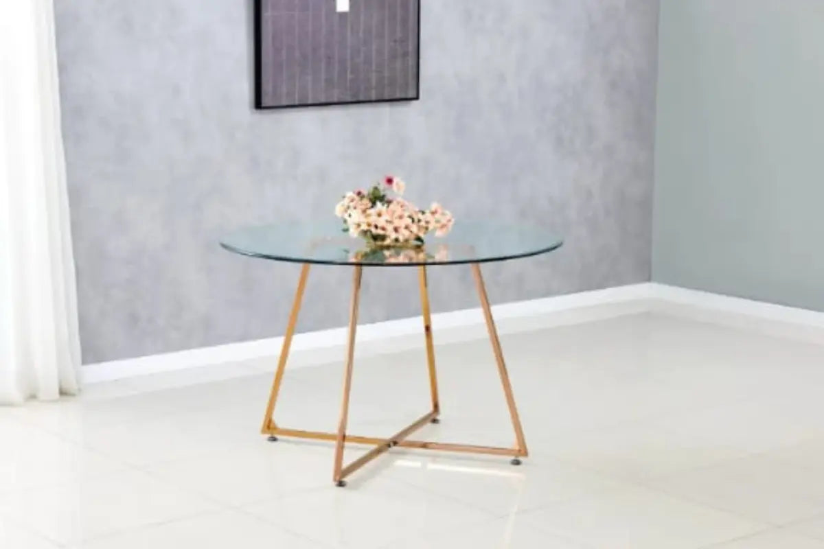 Table Repas Heloise Pieds Or Rose Swedzo-Meuble