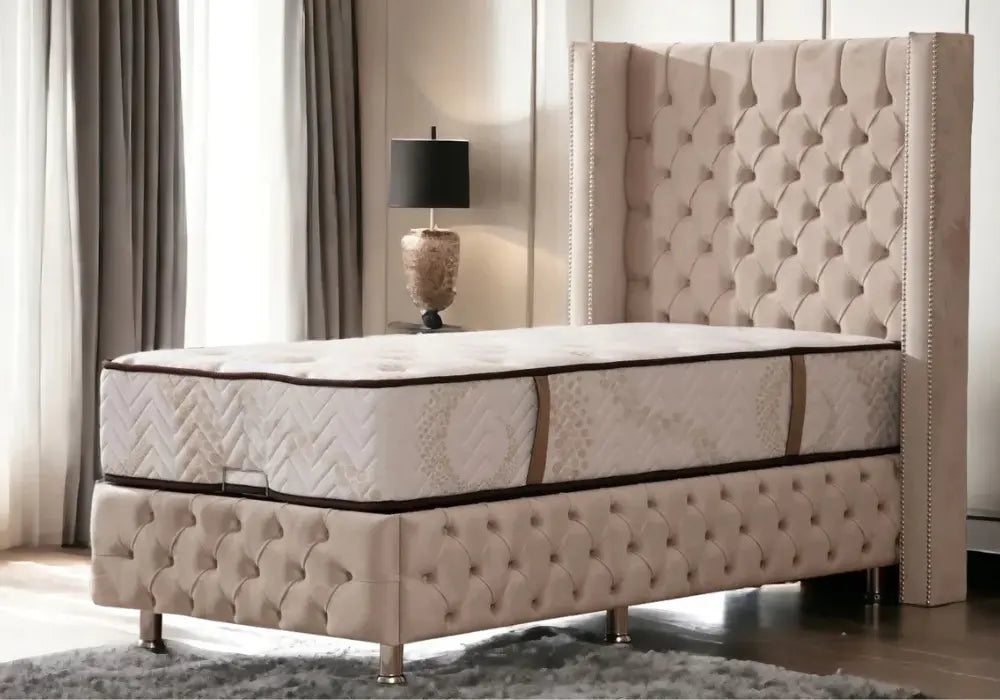 90x190 Lit Coffre Enfant CLOUTE - Velours capitonné Swedzo-Meuble