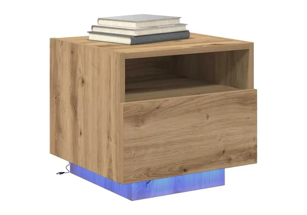 Table de chevet suspendue moderne avec éclairage LED et finition chêne Swedzo-Meuble