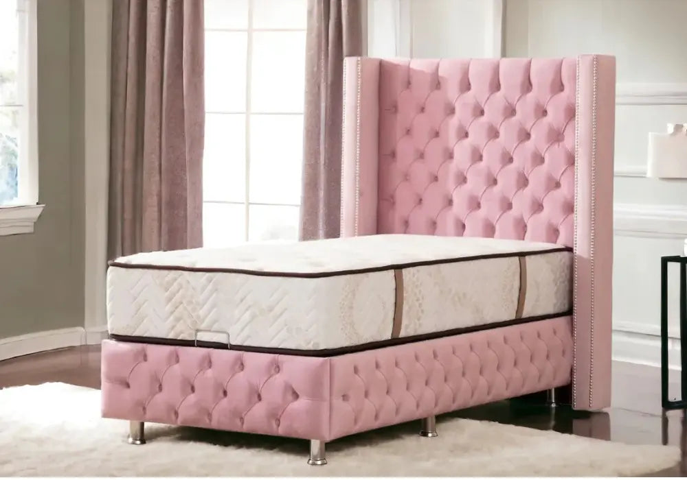 90x190 Lit Coffre Enfant CLOUTE - Velours capitonné Swedzo-Meuble