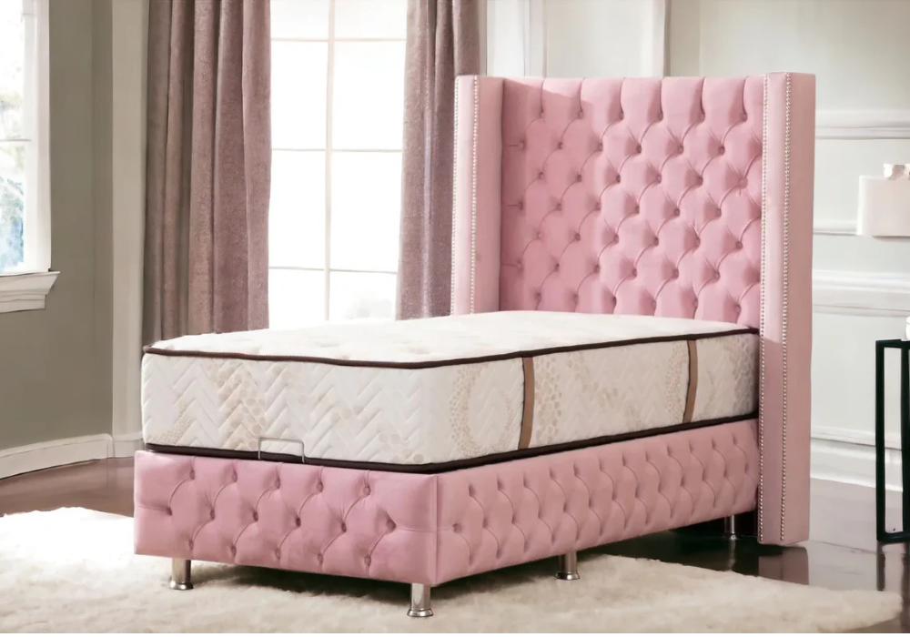 90x190 Lit Coffre Enfant CLOUTE - Velours capitonné