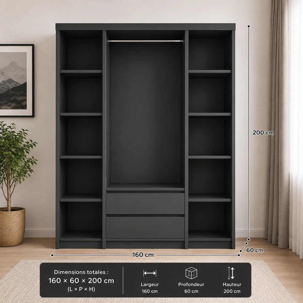 Armoire 4 Portes avec Tiroirs