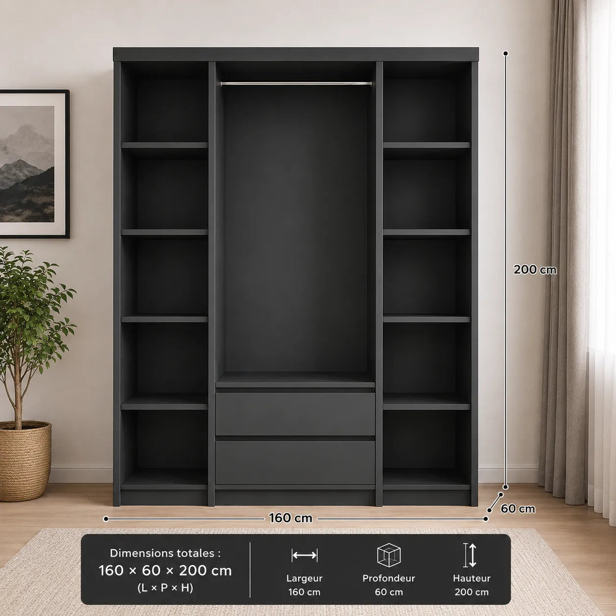 Armoire 4 Portes avec Tiroirs