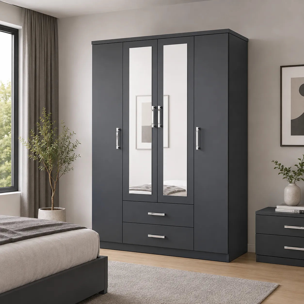 Armoire 4 Portes avec Tiroirs