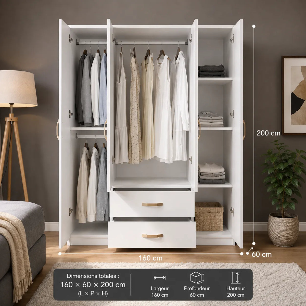 Armoire  4 portes avec  tiroirs Girona