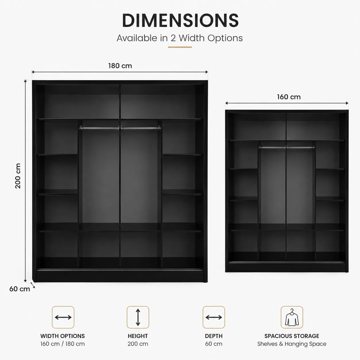 Armoire à  portes coulissantes Lyon largeur 160 et 180 cm