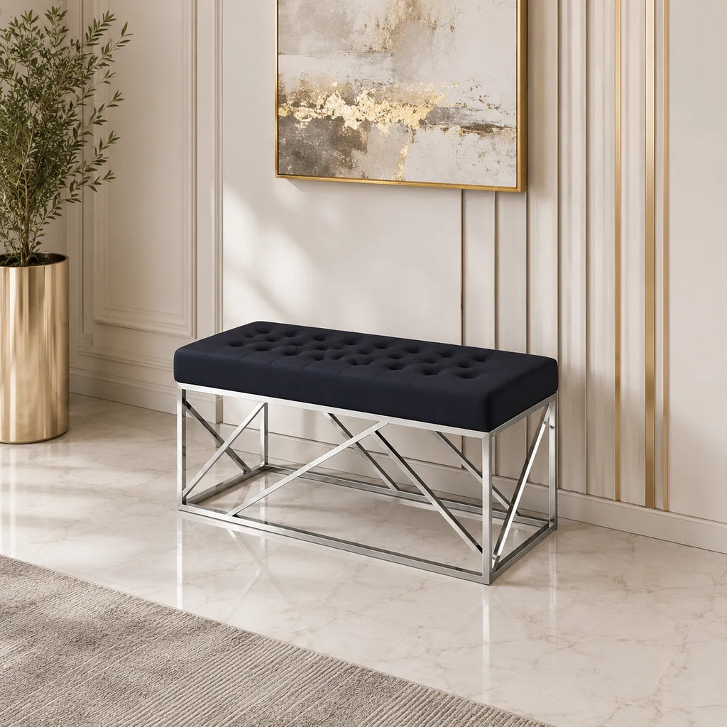 Banquette Geomag Capitonne Velours Pieds Chrome