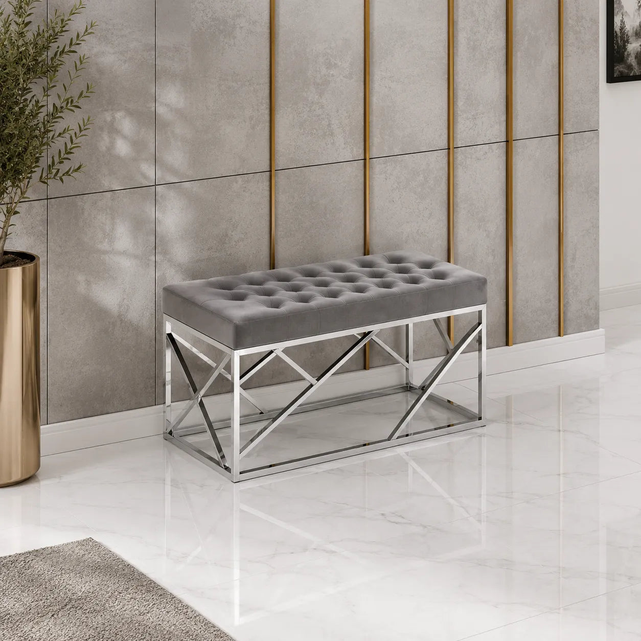 Banquette Geomag Capitonne Velours Pieds Chrome