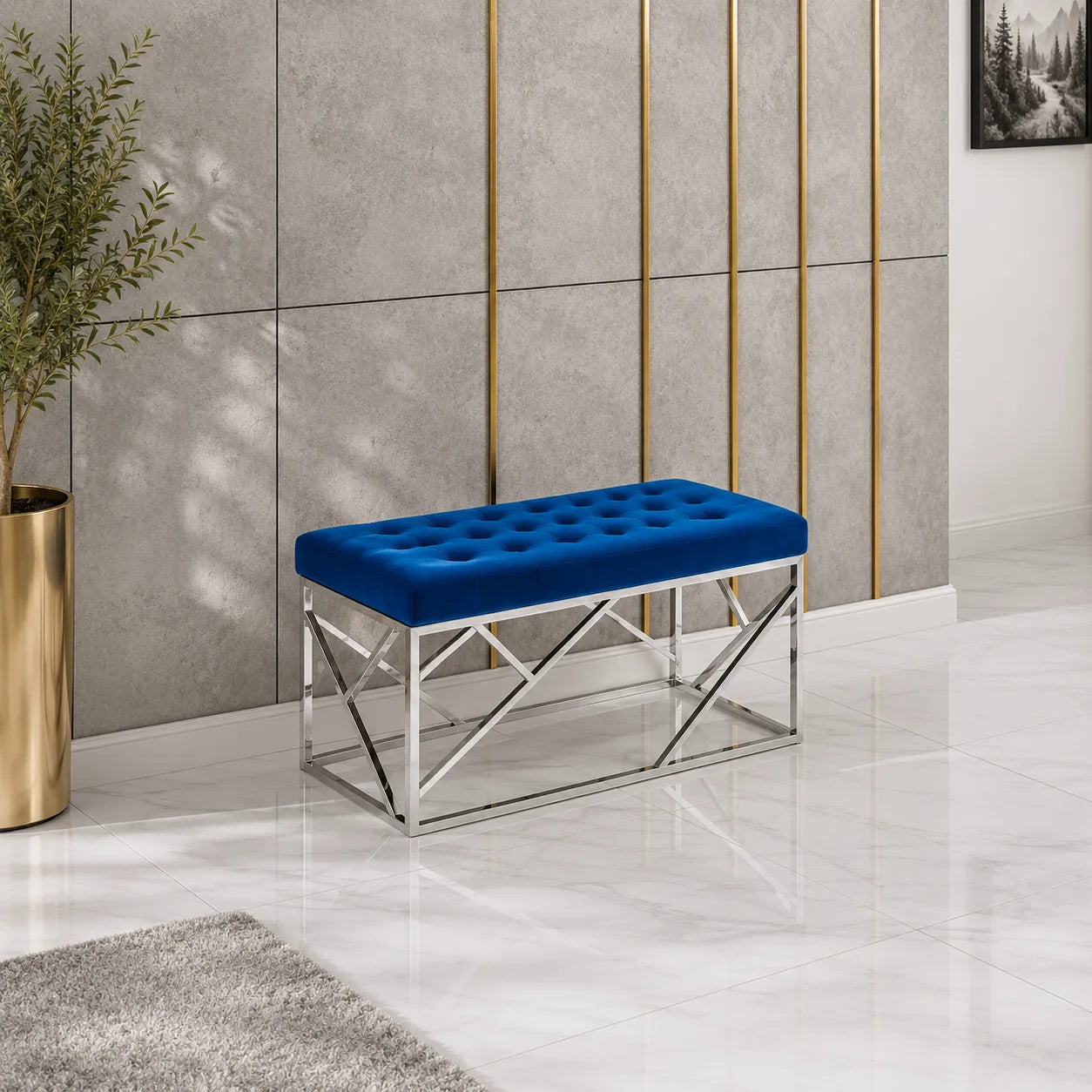 Banquette Geomag Capitonne Velours Pieds Chrome