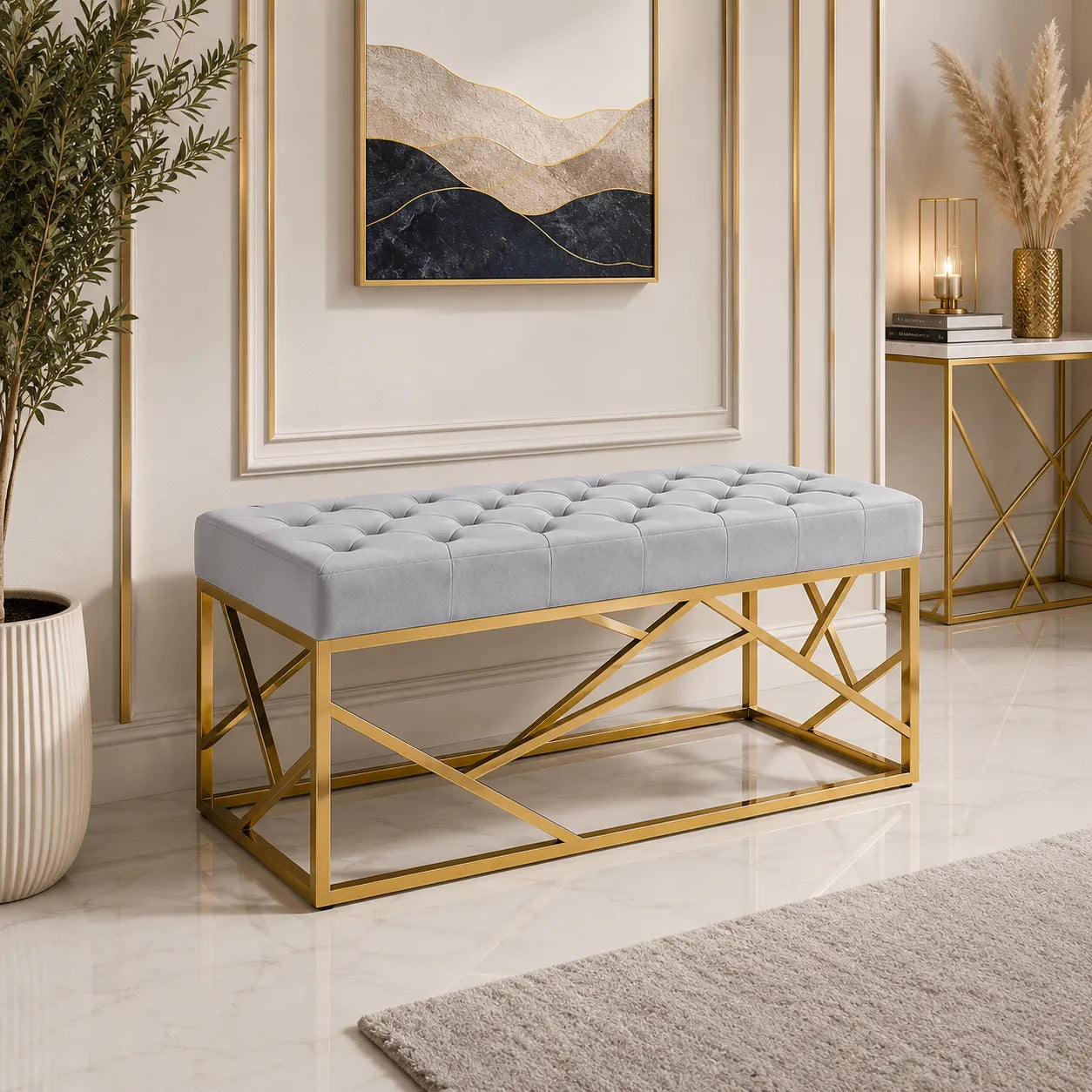 Banquette Geomag Capitonne Velours Pieds Dore