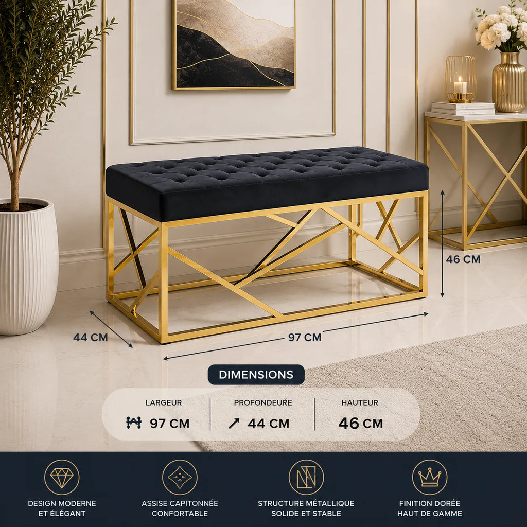 Banquette Geomag Capitonne Velours Pieds Dore