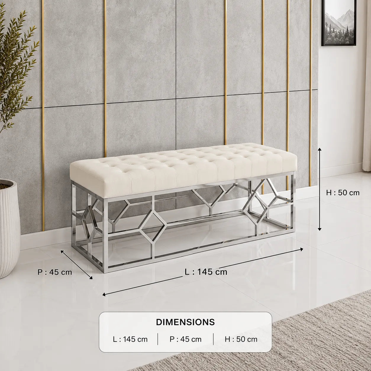 Banquette Vertigo Capitonné Velours Pieds Chrome