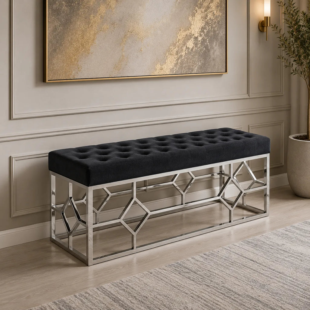 Banquette Vertigo Capitonné Velours Pieds Chrome