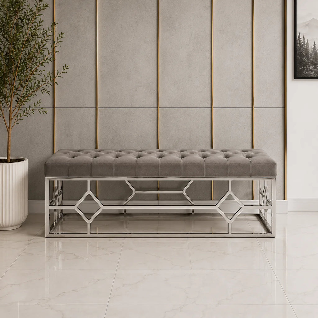 Banquette Vertigo Capitonné Velours Pieds Chrome