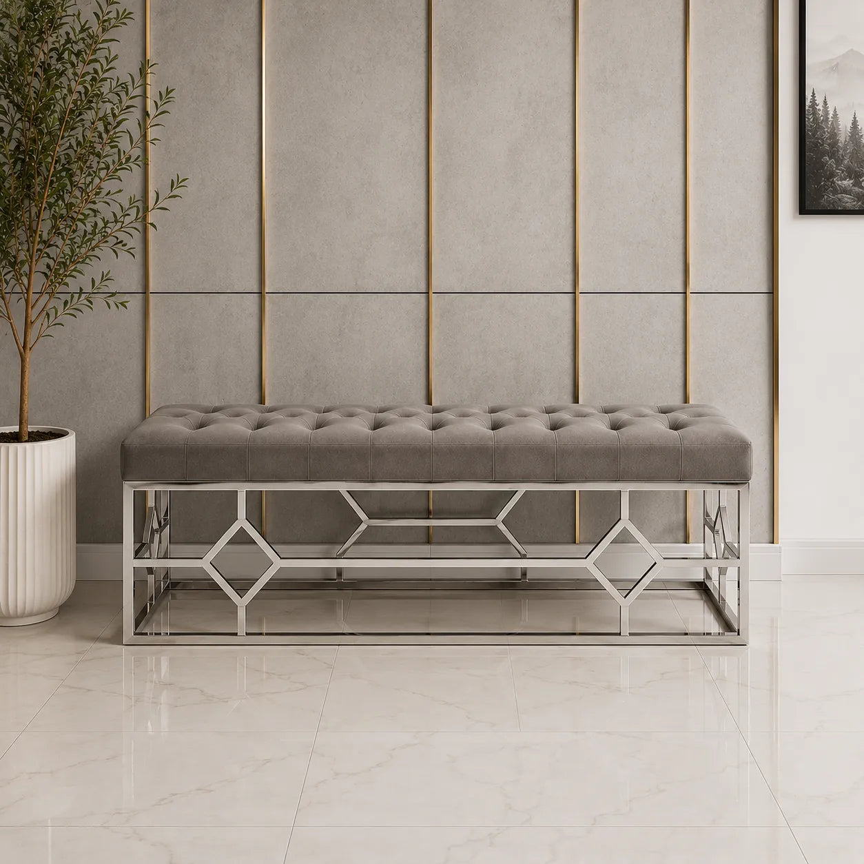 Banquette Vertigo Capitonné Velours Pieds Chrome