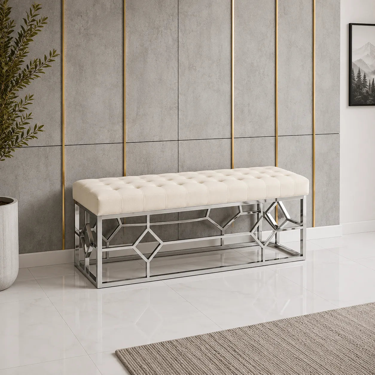 Banquette Vertigo Capitonné Velours Pieds Chrome