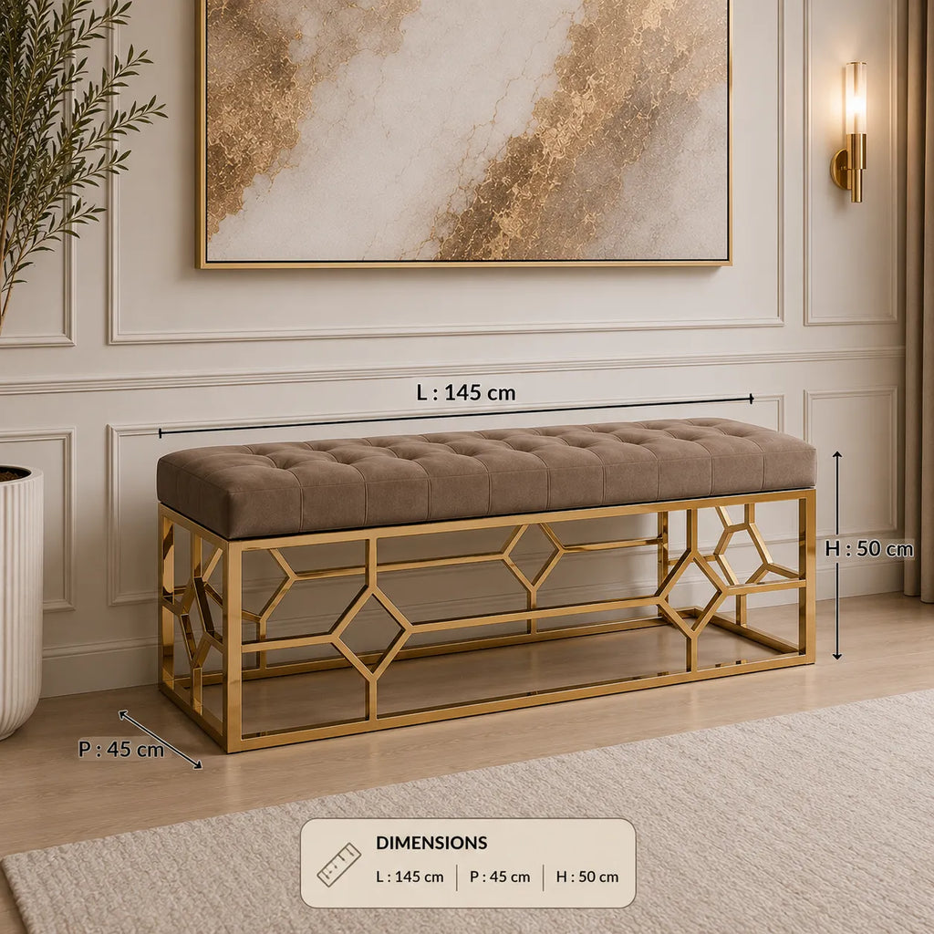 Banquette Vertigo Capitonné Velours Pieds Dore