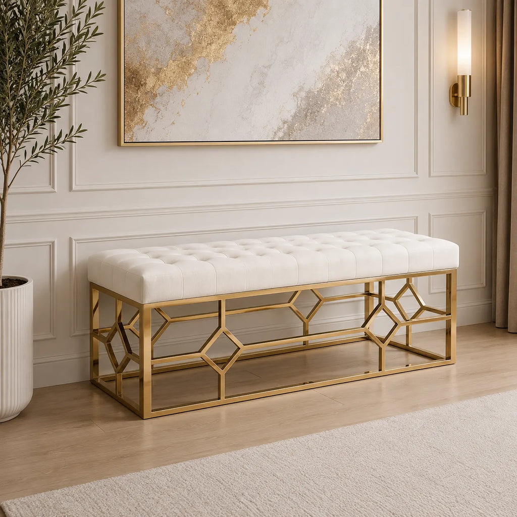 Banquette Vertigo Capitonné Velours Pieds Dore