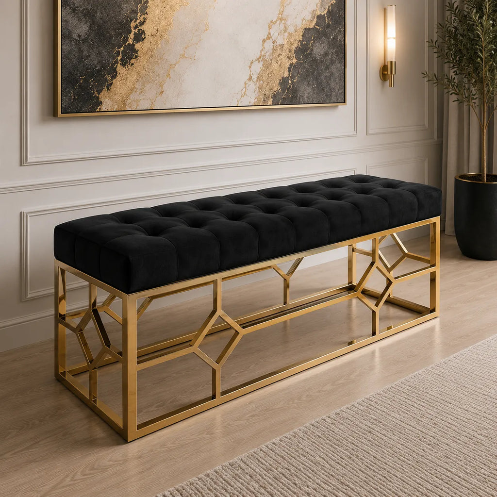 Banquette Vertigo Capitonné Velours Pieds Dore