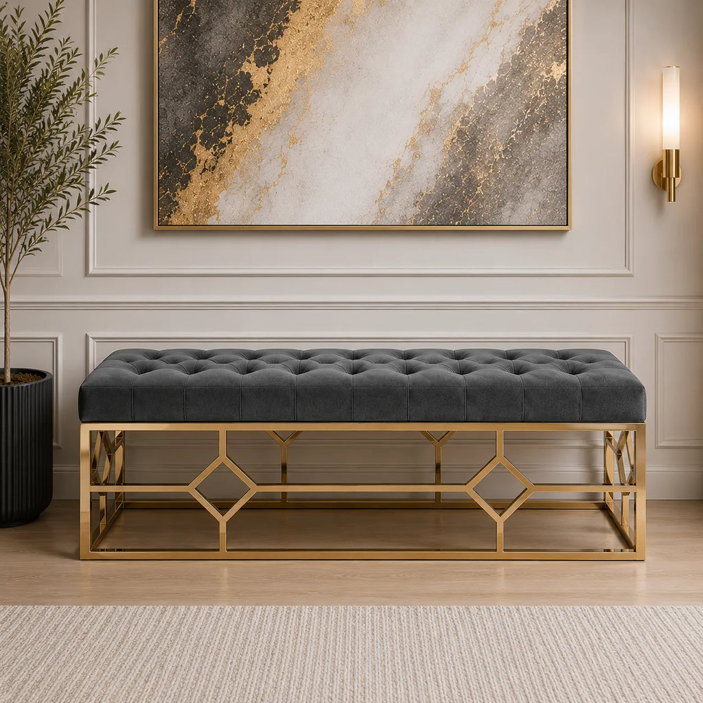 Banquette Vertigo Capitonné Velours Pieds Dore