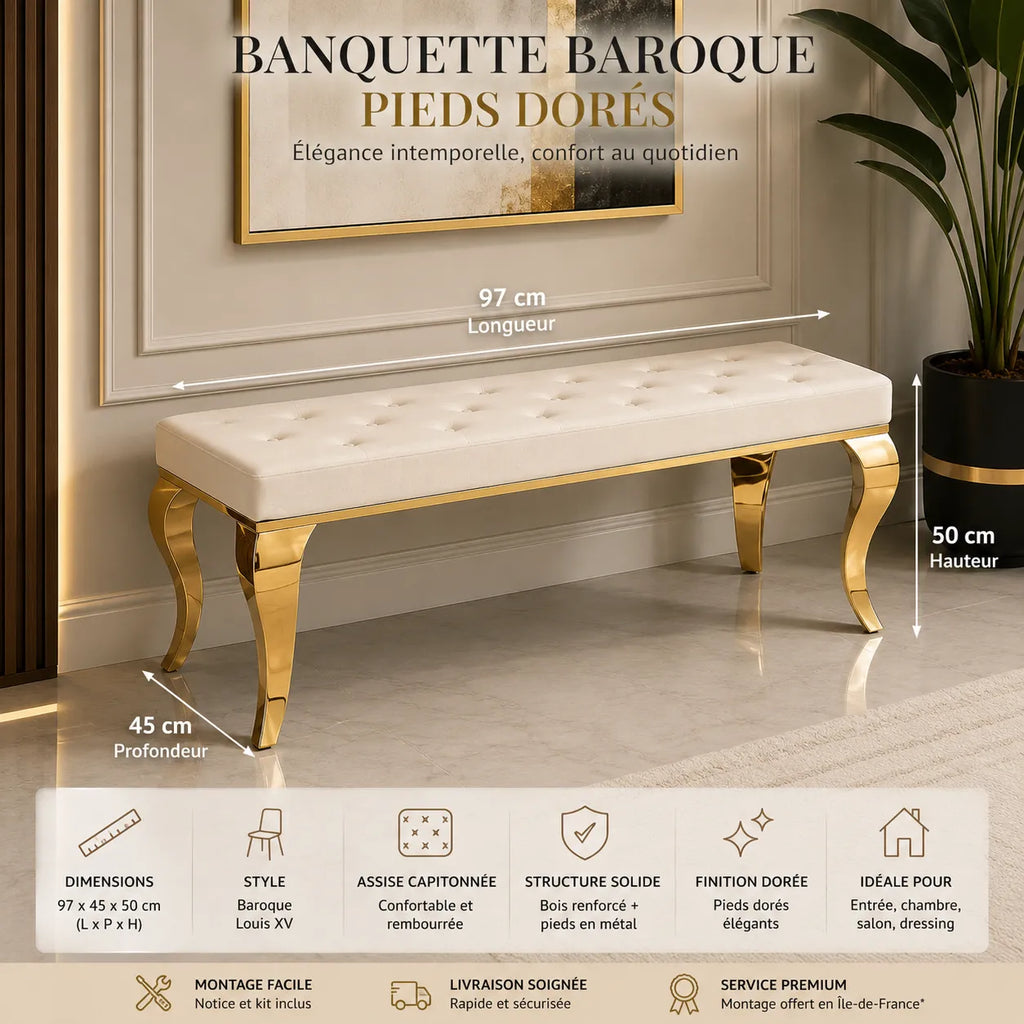 Banquette Baroque Pieds Dorés