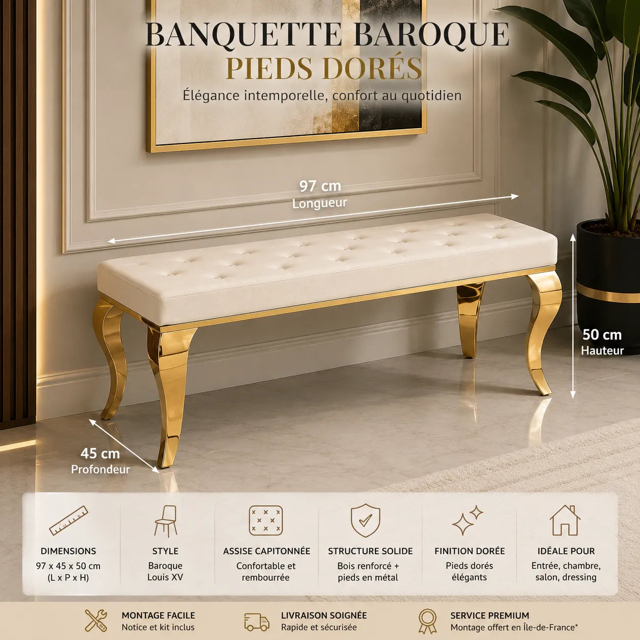 Banquette Baroque Pieds Dorés