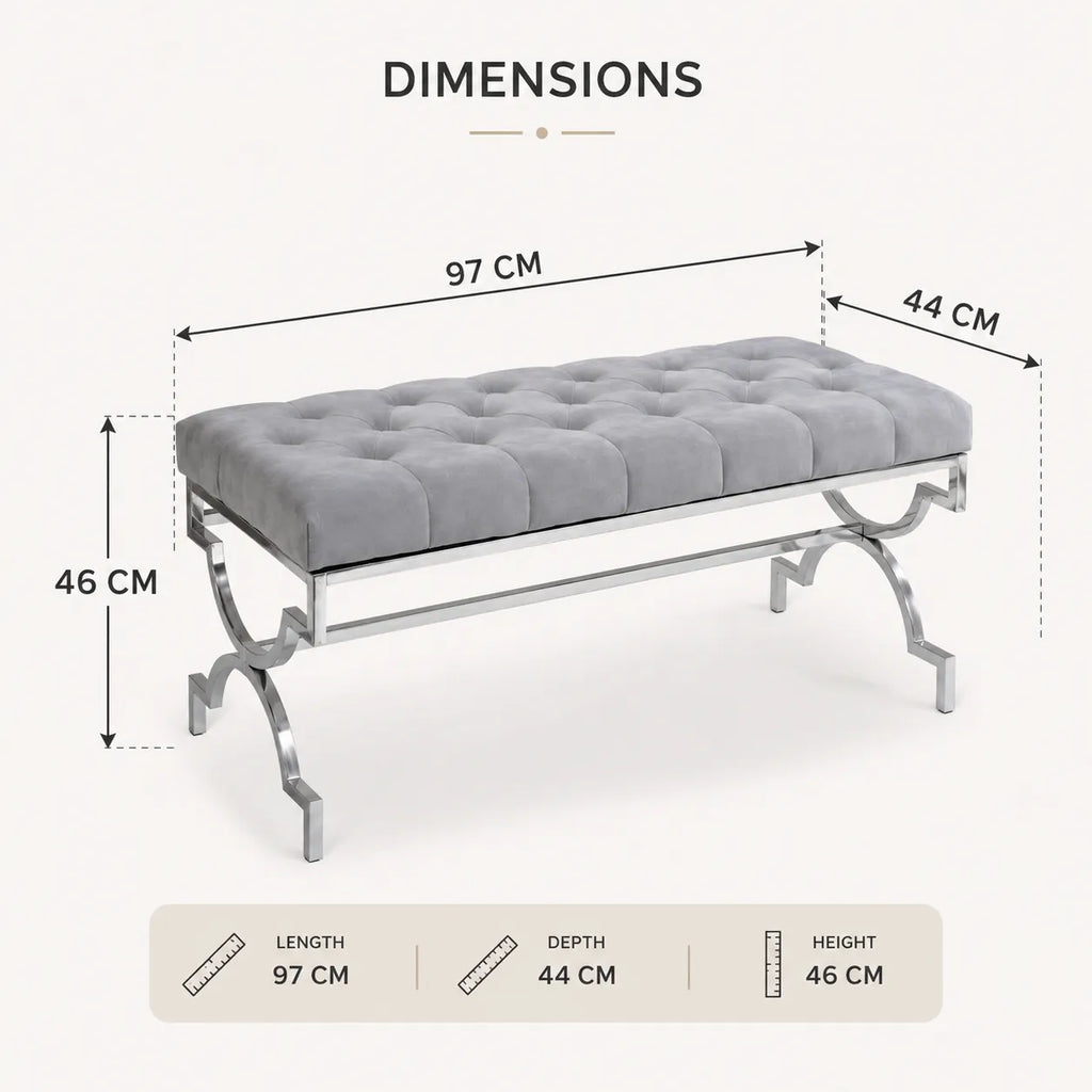Banquette Cross Capitonne Velours Gris Pieds Chrome