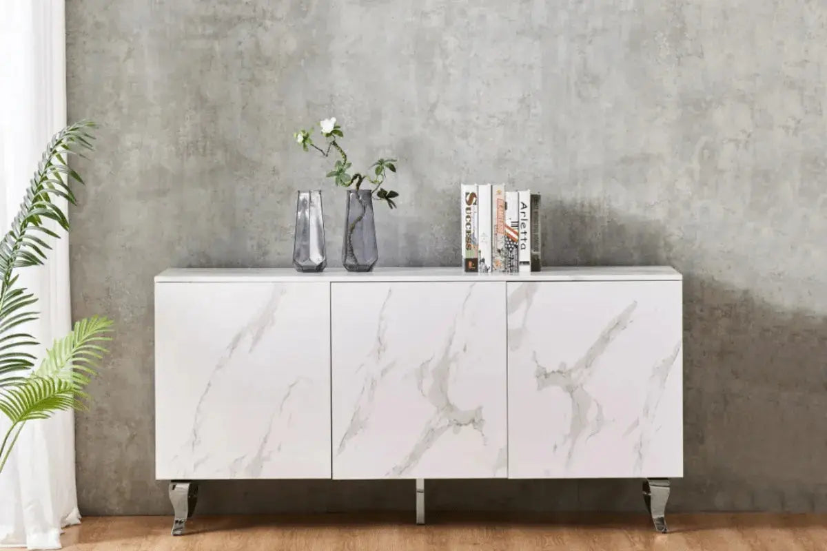 Buffet Baroque Laque Marbre Pieds Chrome Swedzo-Meuble