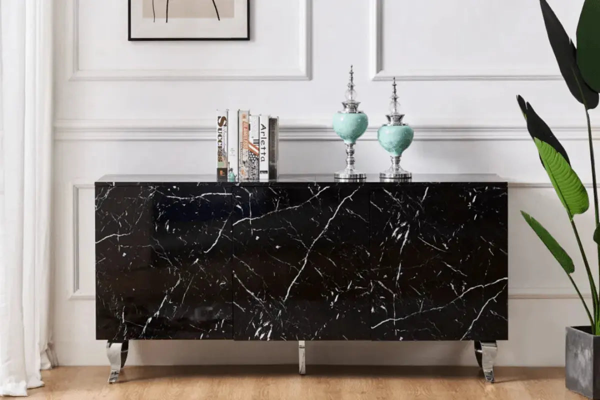 Buffet Baroque Laque Marbre Pieds Chrome Swedzo-Meuble