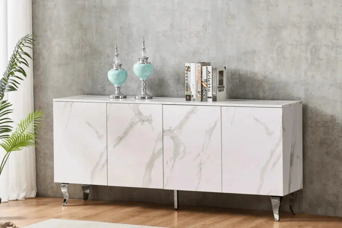 Buffet Baroque Laque Marbre Pieds Chrome Swedzo-Meuble