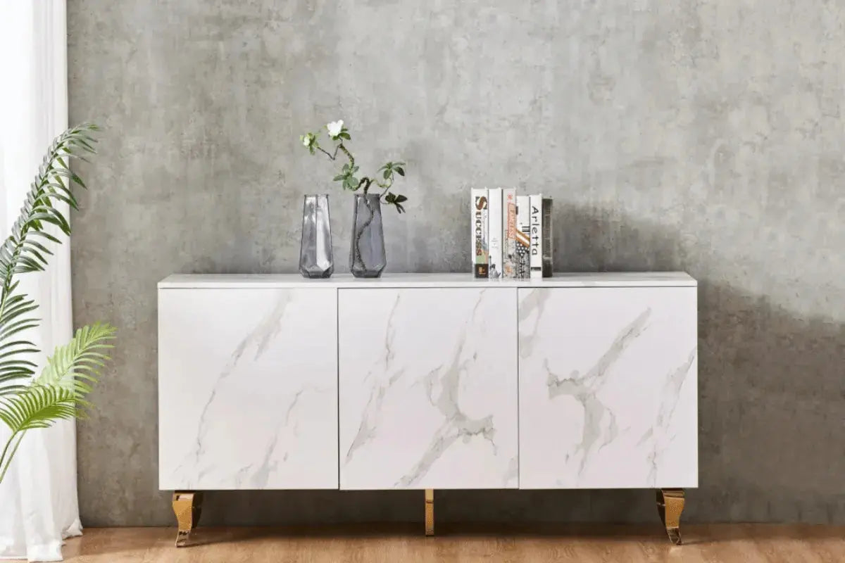 Buffet Baroque Laque Marbre Pieds Gold Swedzo-Meuble