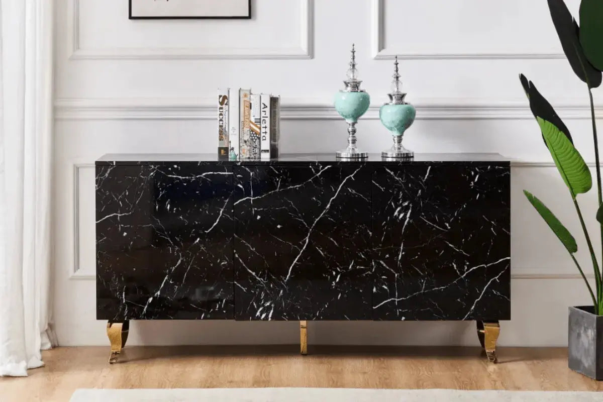 Buffet Baroque Laque Marbre Pieds Gold Swedzo-Meuble