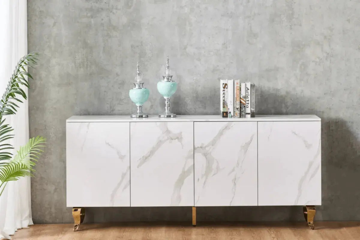 Buffet Baroque Laque Marbre Pieds Gold Swedzo-Meuble