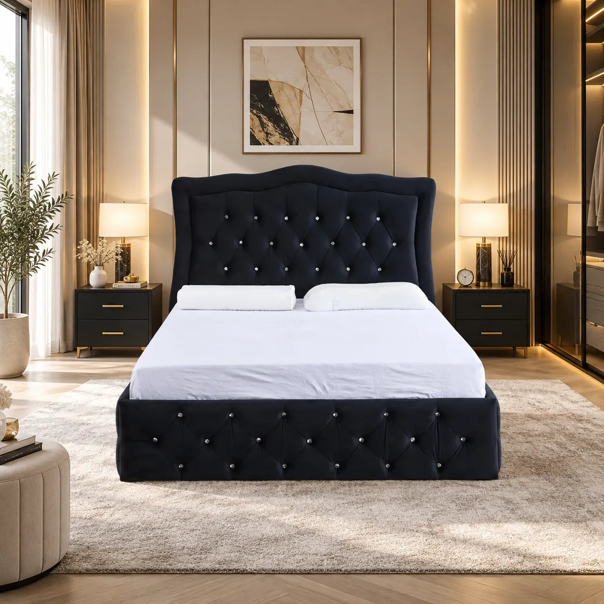 Cadre de Lit Gris Velours avec Sommier 140x190