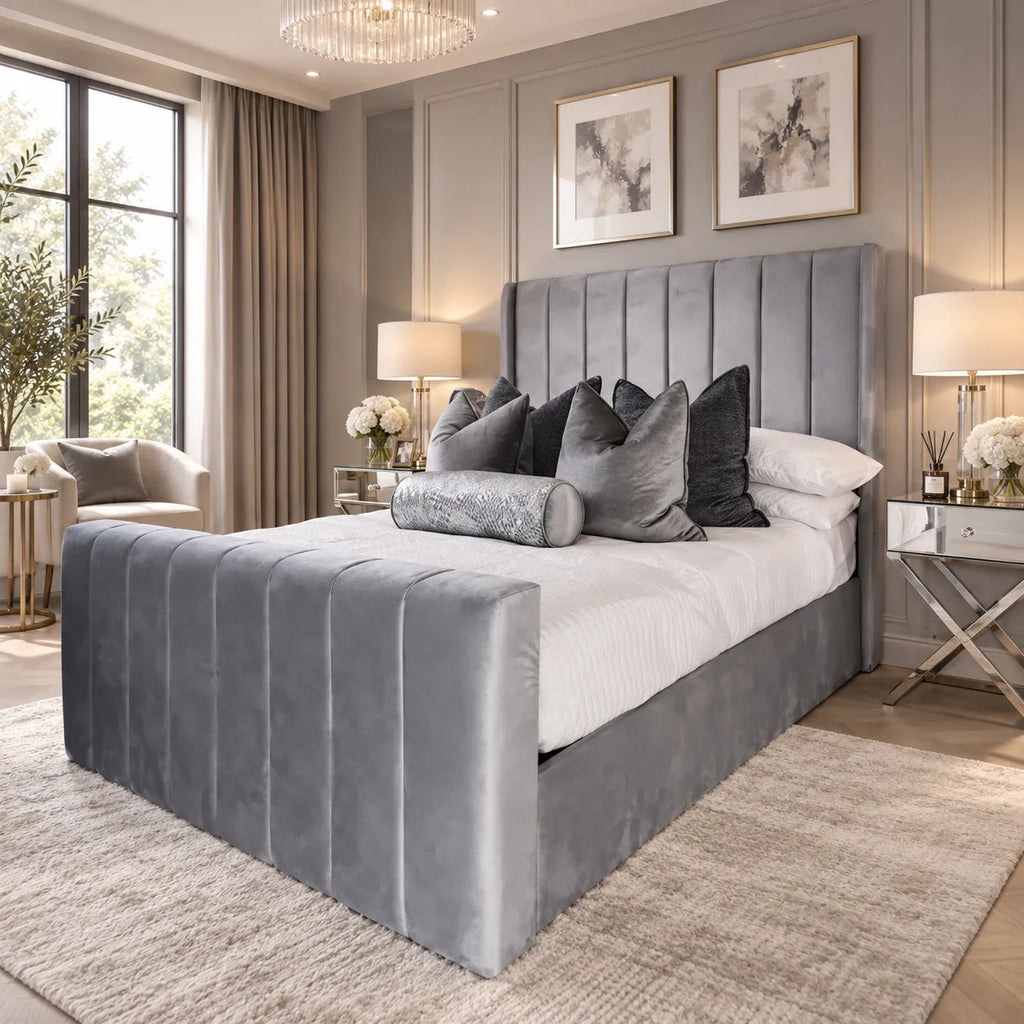 Cadre de Lit VIRGIL Capitonné en Velours Beige 160x200
