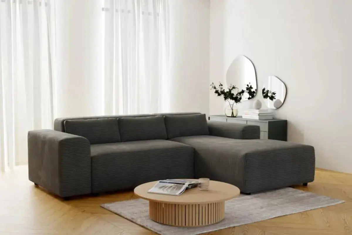 Canapé d’angle Moris Cételé Gris et Beige Anthracite Swedzo-Meuble