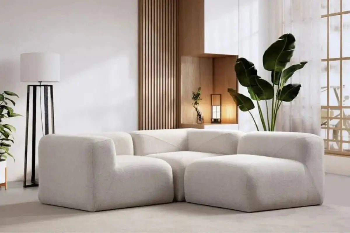 Canapé d’angle Nuage Chenille Blanc cassé Swedzo-Meuble