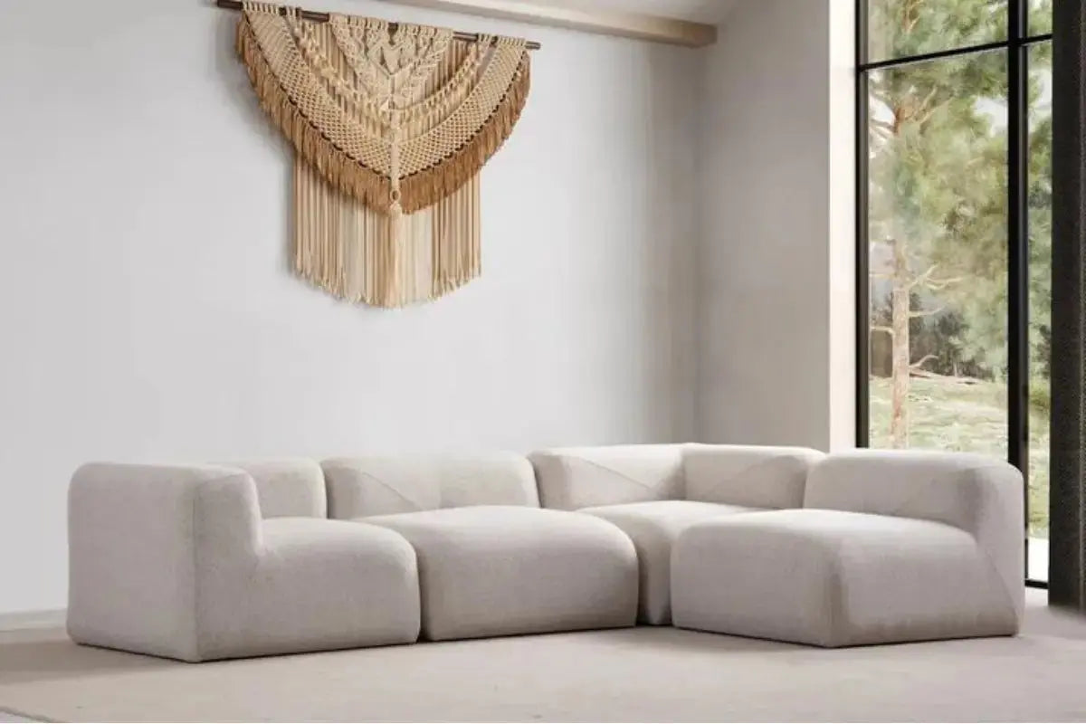 Canapé d’angle Nuage Chenille Blanc cassé Swedzo-Meuble