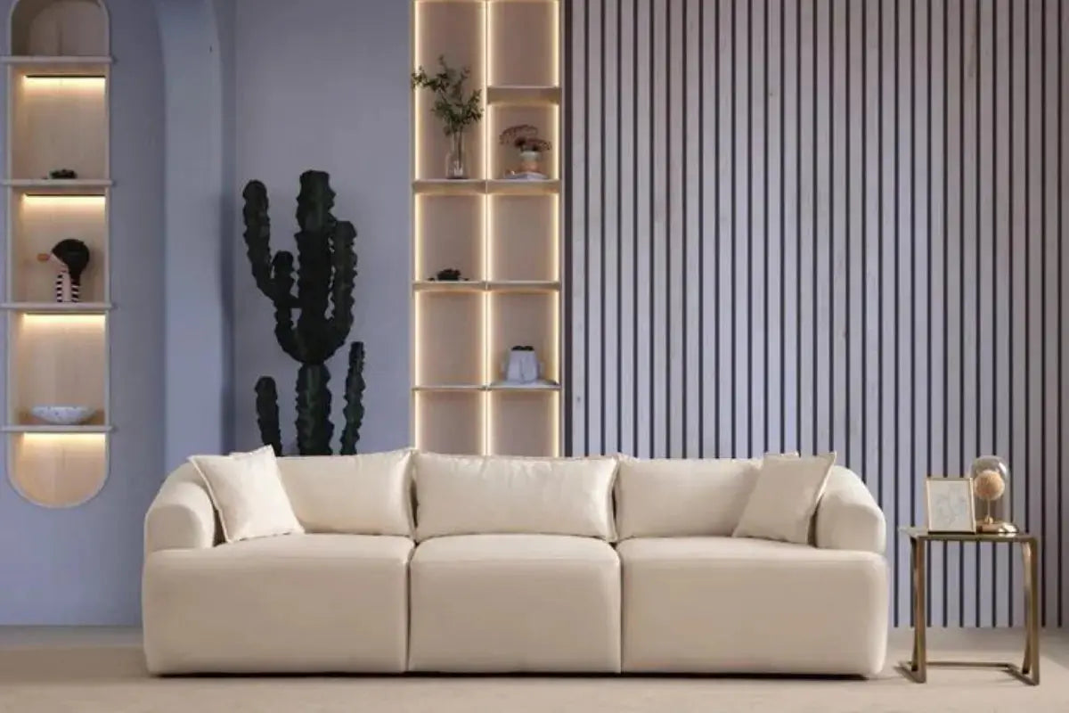 Canapé Mila Modulable Velours Blanc cassé Swedzo-Meuble